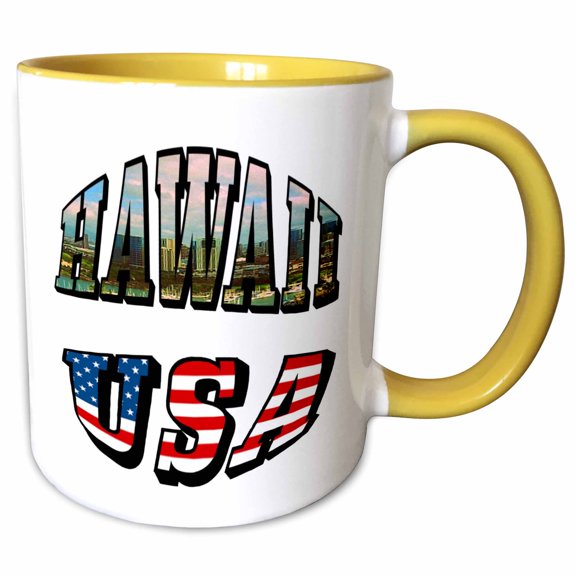 3drose, Picture Text of Hawaii and Usa, 11oz Two-tone Yellow Mug