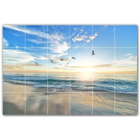 Picture-Tiles.com: Beach Ceramic Tile Wall Mural WAL500060-64S. 25.5"W x 17"H using (24) 4.25" x 4.25" Ceramic Tiles-Satin Finish