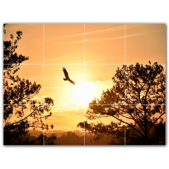 Picture-Tiles.com: Bird Ceramic Tile Wall Mural WAL500209-43S. 17"W x 12.75"H using (12) 4.25" x 4.25" Ceramic Tiles-Satin Finish