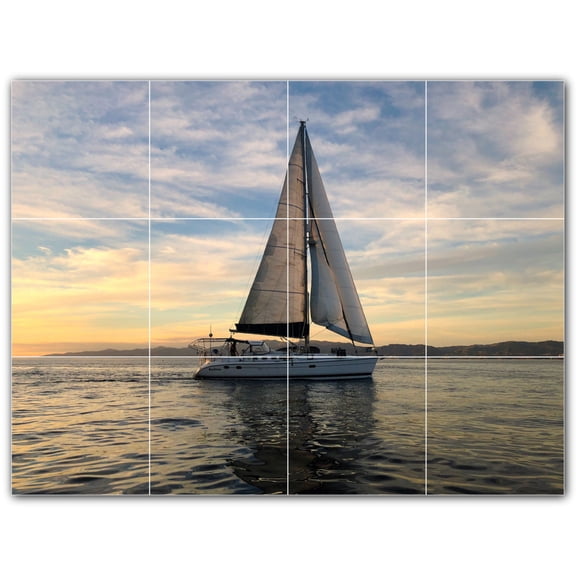 Picture-Tiles.com: Boat Ceramic Tile Wall Mural WAL500221-43L. 32"W x 24"H using (12) 8" x 8" Ceramic Tiles-Satin Finish