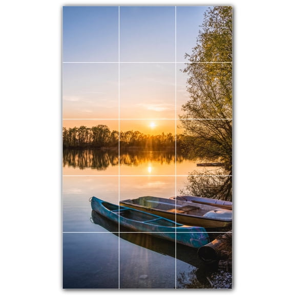 Picture-Tiles.com: Boat Ceramic Tile Wall Mural WAL500233-35L. 24"W x 40"H using (15) 8" x 8" Ceramic Tiles-Satin Finish