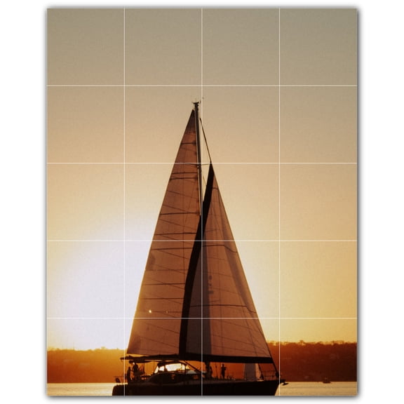 Picture-Tiles.com: Boat Ceramic Tile Wall Mural WAL500235-45L. 32"W x 40"H using (20) 8" x 8" Ceramic Tiles-Satin Finish