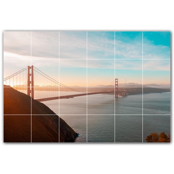 Picture-Tiles.com: Bridge Ceramic Tile Wall Mural WAL500262-64L. 48"W x 32"H using (24) 8" x 8" Ceramic Tiles-Satin Finish