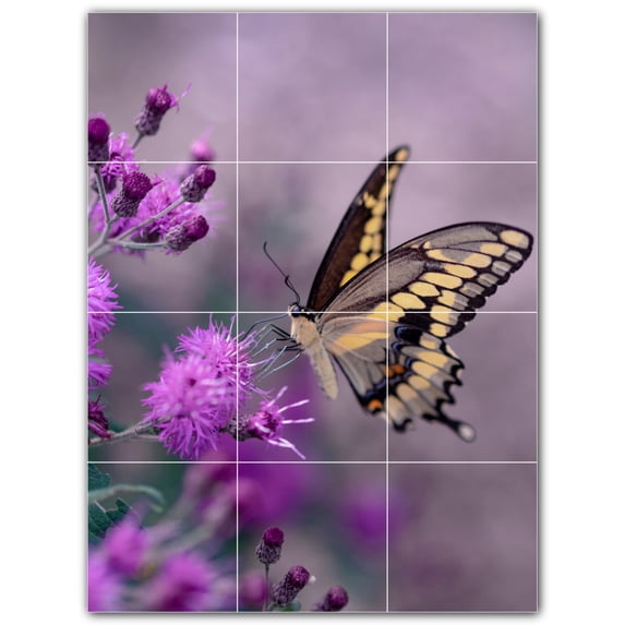 Picture-Tiles.com: Butterfly Ceramic Tile Wall Mural WAL500278-34S. 12.75"W x 17"H using (12) 4.25" x 4.25" Ceramic Tiles-Satin Finish