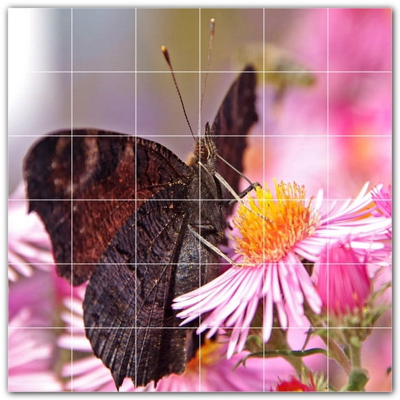 Picture-Tiles.com: Butterfly Ceramic Tile Wall Mural WAL500286-66XL. 72"W x 72"H using (36) 12" x 12" Ceramic Tiles-Satin Finish