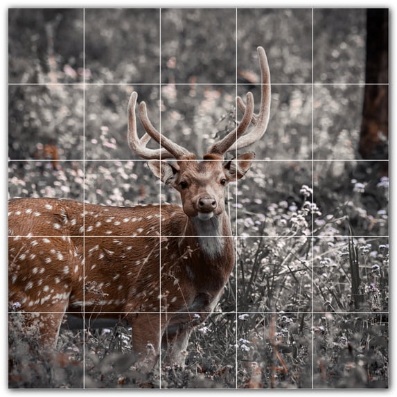 Picture-Tiles.com: Deer Ceramic Tile Wall Mural WAL500443-55L. 40"W x 40"H using (25) 8" x 8" Ceramic Tiles-Satin Finish