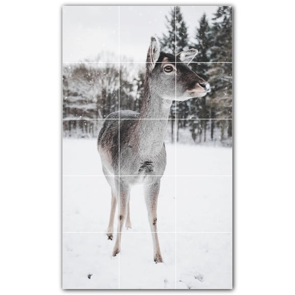 Picture-Tiles.com: Deer Ceramic Tile Wall Mural WAL500444-35S. 12.75"W x 21.25"H using (15) 4.25" x 4.25" Ceramic Tiles-Satin Finish