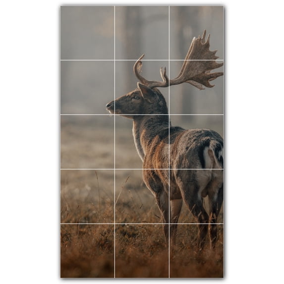 Picture-Tiles.com: Deer Ceramic Tile Wall Mural WAL500448-35S. 12.75"W x 21.25"H using (15) 4.25" x 4.25" Ceramic Tiles-Satin Finish
