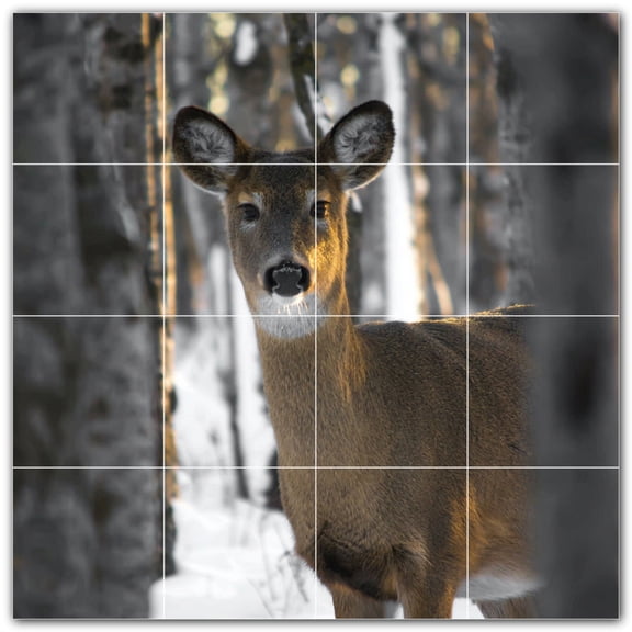 Picture-Tiles.com: Deer Ceramic Tile Wall Mural WAL500450-44S. 17"W x 17"H using (16) 4.25" x 4.25" Ceramic Tiles-Satin Finish
