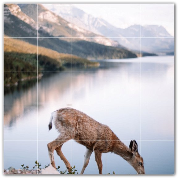 Picture-Tiles.com: Deer Ceramic Tile Wall Mural WAL500455-55S. 21.25"W x 21.25"H using (25) 4.25" x 4.25" Ceramic Tiles-Satin Finish
