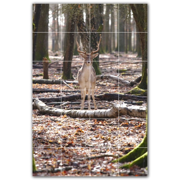 Picture-Tiles.com: Deer Ceramic Tile Wall Mural WAL500460-46S. 17"W x 25.5"H using (24) 4.25" x 4.25" Ceramic Tiles-Satin Finish