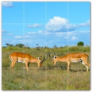 Picture-Tiles.com Deer Ceramic Tile Wall Mural WAL500466-44S. 17"W x 17"H using 16 4.25" x 4.25" Ceramic Tiles-Satin Finish