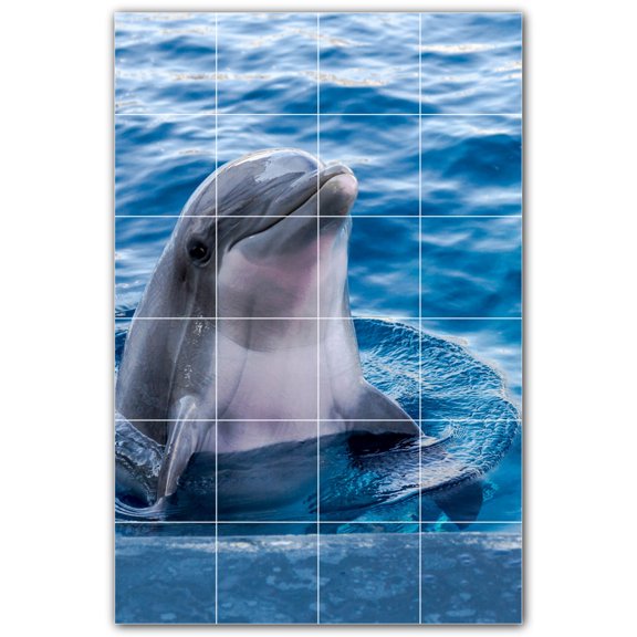 Picture-Tiles.com: Dolphin Ceramic Tile Wall Mural WAL500495-46M. 24"W x 36"H using (24) 6" x 6" Ceramic Tiles-Satin Finish