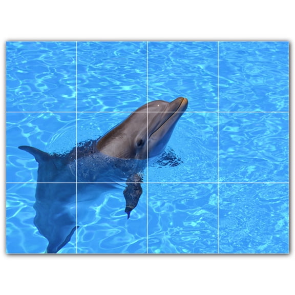 Picture-Tiles.com: Dolphin Ceramic Tile Wall Mural WAL500496-43S. 17"W x 12.75"H using (12) 4.25" x 4.25" Ceramic Tiles-Satin Finish
