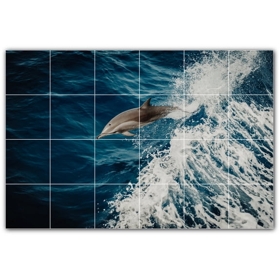 Picture-Tiles.com: Dolphin Ceramic Tile Wall Mural WAL500498-64L. 48"W x 32"H using (24) 8" x 8" Ceramic Tiles-Satin Finish