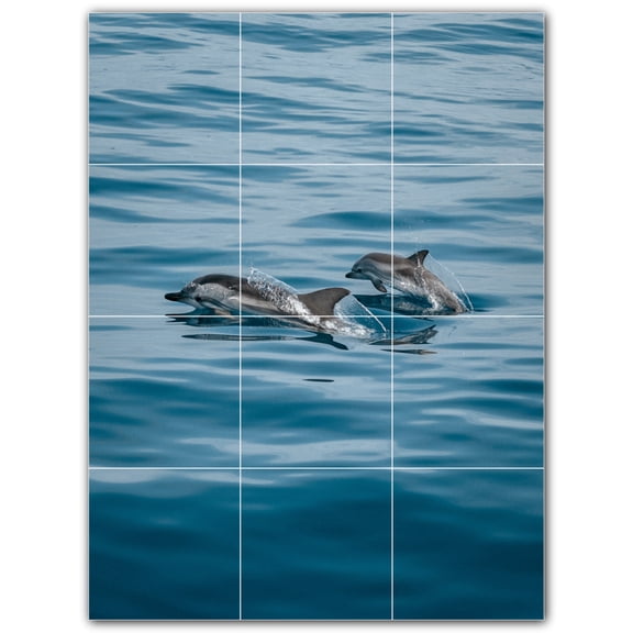 Picture-Tiles.com: Dolphin Ceramic Tile Wall Mural WAL500501-34L. 24"W x 32"H using (12) 8" x 8" Ceramic Tiles-Satin Finish
