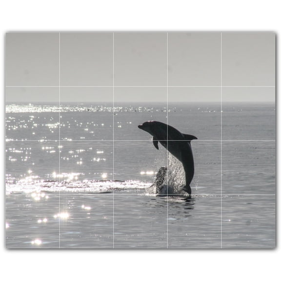 Picture-Tiles.com: Dolphin Ceramic Tile Wall Mural WAL500504-54L. 40"W x 32"H using (20) 8" x 8" Ceramic Tiles-Satin Finish