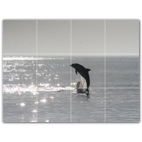 Picture-Tiles.com: Dolphin Ceramic Tile Wall Mural WAL500505-43XL. 48"W x 36"H using (12) 12" x 12" Ceramic Tiles-Satin Finish