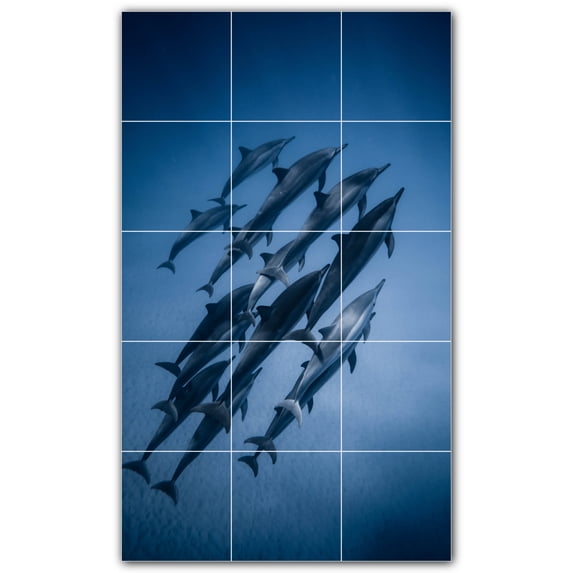 Picture-Tiles.com: Dolphin Ceramic Tile Wall Mural WAL500509-35M. 18"W x 30"H using (15) 6" x 6" Ceramic Tiles-Satin Finish