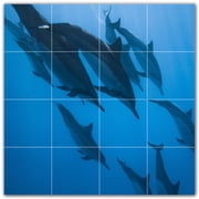 Picture-Tiles.com Dolphin Ceramic Tile Wall Mural WAL500510-44S. 17"W x 17"H using 16 4.25" x 4.25" Ceramic Tiles-Satin Finish