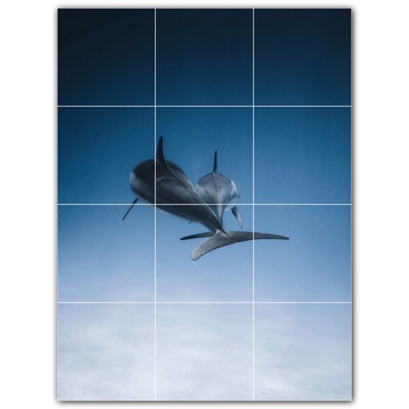 Picture-Tiles.com: Dolphin Ceramic Tile Wall Mural WAL500516-34L. 24"W x 32"H using (12) 8" x 8" Ceramic Tiles-Satin Finish