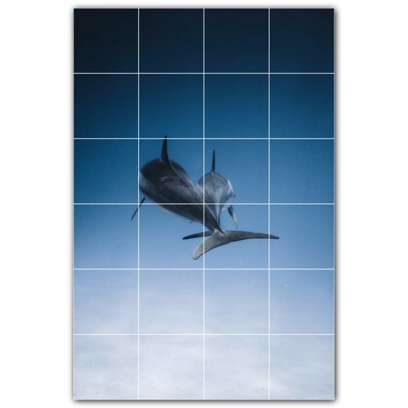 Picture-Tiles.com: Dolphin Ceramic Tile Wall Mural WAL500516-46M. 24"W x 36"H using (24) 6" x 6" Ceramic Tiles-Satin Finish