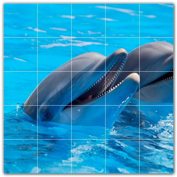 Picture-Tiles.com: Dolphin Ceramic Tile Wall Mural WAL500518-55XL. 60"W x 60"H using (25) 12" x 12" Ceramic Tiles-Satin Finish