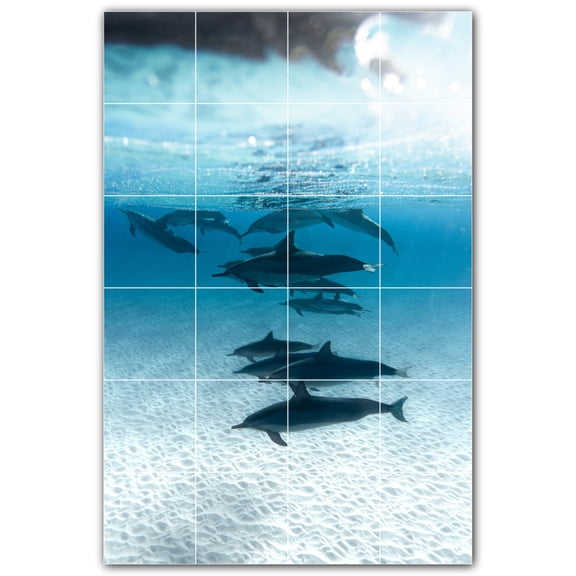 Picture-Tiles.com: Dolphin Ceramic Tile Wall Mural WAL500524-46S. 17"W x 25.5"H using (24) 4.25" x 4.25" Ceramic Tiles-Satin Finish