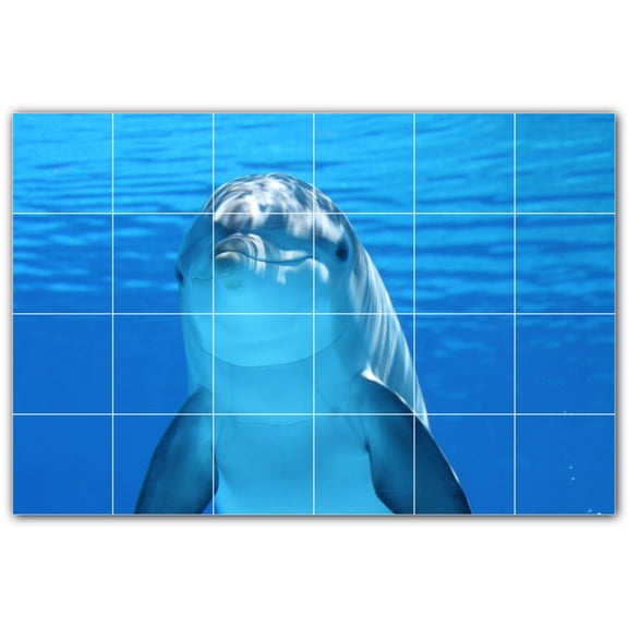 Picture-Tiles.com: Dolphin Ceramic Tile Wall Mural WAL500525-64M. 36"W x 24"H using (24) 6" x 6" Ceramic Tiles-Satin Finish