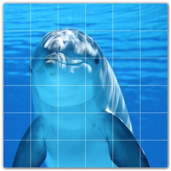 Picture-Tiles.com: Dolphin Ceramic Tile Wall Mural WAL500525-66S. 25.5"W x 25.5"H using (36) 4.25" x 4.25" Ceramic Tiles-Satin Finish