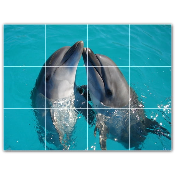 Picture-Tiles.com: Dolphin Ceramic Tile Wall Mural WAL500529-43XL. 48"W x 36"H using (12) 12" x 12" Ceramic Tiles-Satin Finish