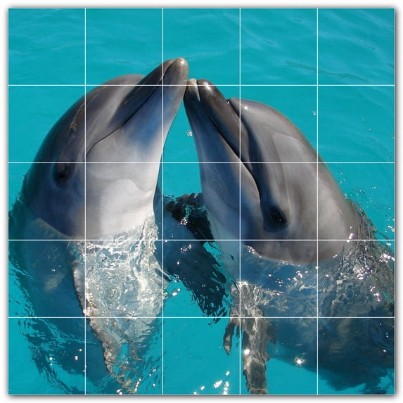 Picture-Tiles.com: Dolphin Ceramic Tile Wall Mural WAL500529-55XL. 60"W x 60"H using (25) 12" x 12" Ceramic Tiles-Satin Finish