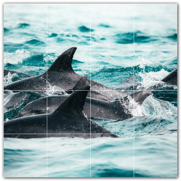 Picture-Tiles.com: Dolphin Ceramic Tile Wall Mural WAL500531-44L. 32"W x 32"H using (16) 8" x 8" Ceramic Tiles-Satin Finish