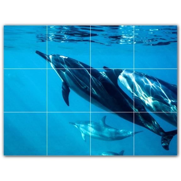 Picture-Tiles.com: Dolphin Ceramic Tile Wall Mural WAL500533-43L. 32"W x 24"H using (12) 8" x 8" Ceramic Tiles-Satin Finish