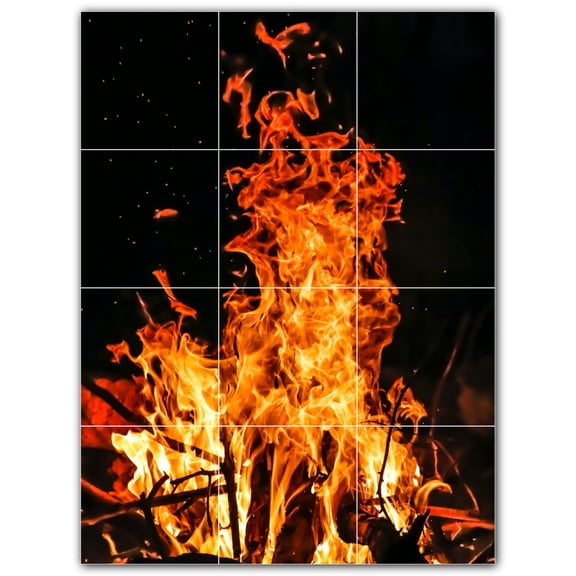 Picture-Tiles.com: Fire Ceramic Tile Wall Mural WAL500602-34S. 12.75"W x 17"H using (12) 4.25" x 4.25" Ceramic Tiles-Satin Finish