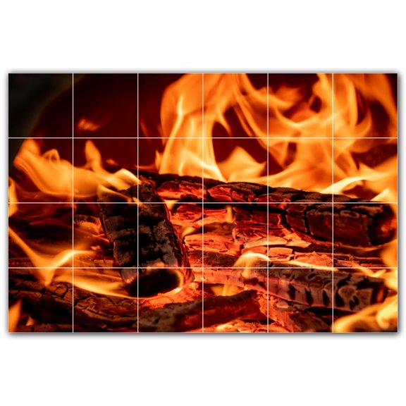 Picture-Tiles.com: Fire Ceramic Tile Wall Mural WAL500603-64S. 25.5"W x 17"H using (24) 4.25" x 4.25" Ceramic Tiles-Satin Finish