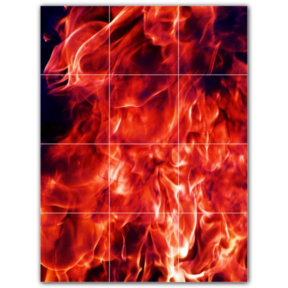 Picture-Tiles.com: Fire Ceramic Tile Wall Mural WAL500608-34S. 12.75"W x 17"H using (12) 4.25" x 4.25" Ceramic Tiles-Satin Finish