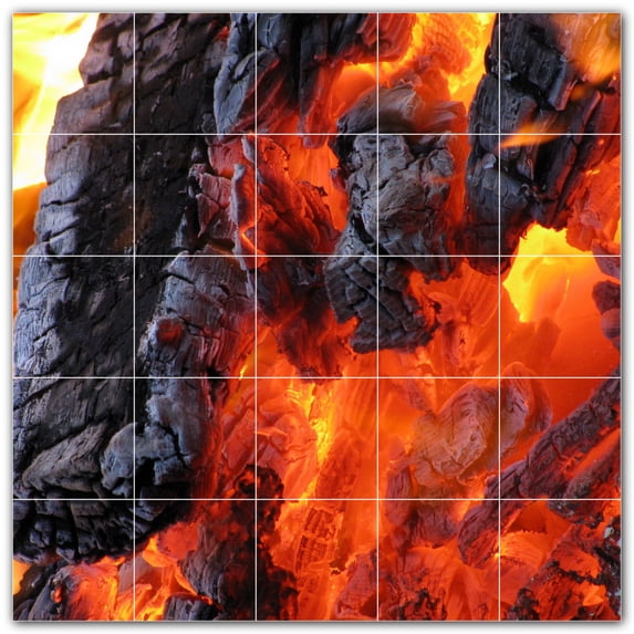 Picture-Tiles.com: Fire Ceramic Tile Wall Mural WAL500611-55S. 21.25"W x 21.25"H using (25) 4.25" x 4.25" Ceramic Tiles-Satin Finish