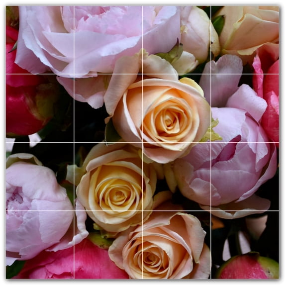 Picture-Tiles.com: Flowers Ceramic Tile Wall Mural WAL500615-44M. 24"W x 24"H using (16) 6" x 6" Ceramic Tiles-Satin Finish