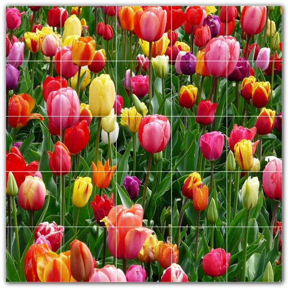 Picture-Tiles.com: Flowers Ceramic Tile Wall Mural WAL500652-55L. 40"W x 40"H using (25) 8" x 8" Ceramic Tiles-Satin Finish