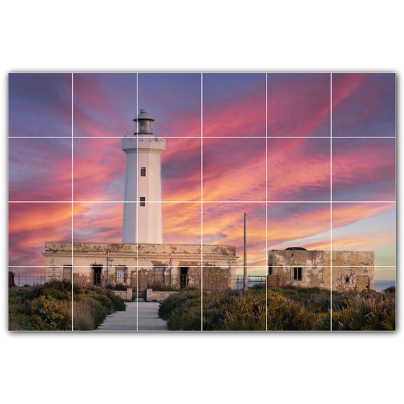Picture-Tiles.com: Lighthouse Ceramic Tile Wall Mural WAL500822-64M. 36"W x 24"H using (24) 6" x 6" Ceramic Tiles-Satin Finish