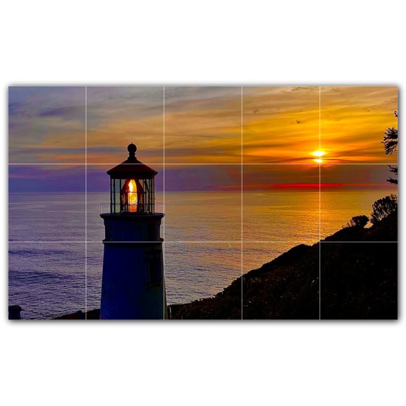 Picture-Tiles.com: Lighthouse Ceramic Tile Wall Mural WAL500832-53L. 40"W x 24"H using (15) 8" x 8" Ceramic Tiles-Satin Finish