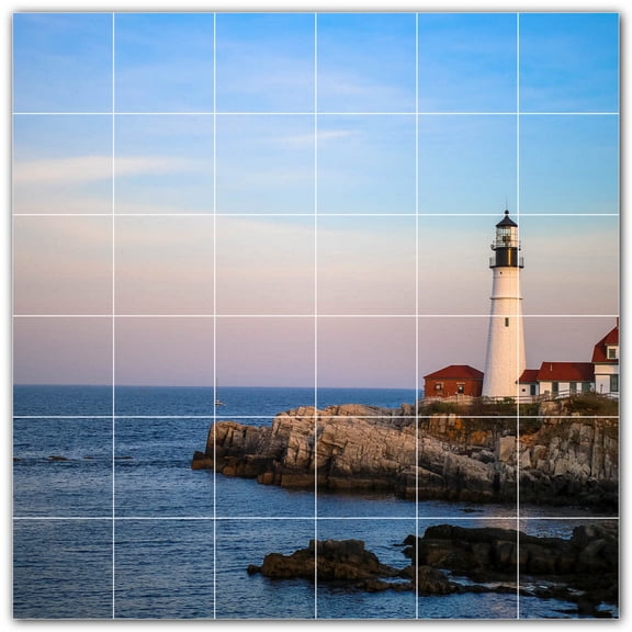 Picture-Tiles.com: Lighthouse Ceramic Tile Wall Mural WAL500833-66M. 36"W x 36"H using (36) 6" x 6" Ceramic Tiles-Satin Finish