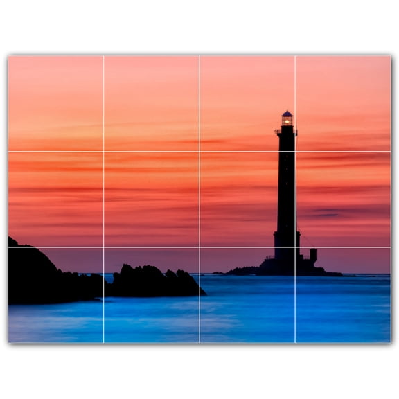 Picture-Tiles.com: Lighthouse Ceramic Tile Wall Mural WAL500844-43L. 32"W x 24"H using (12) 8" x 8" Ceramic Tiles-Satin Finish