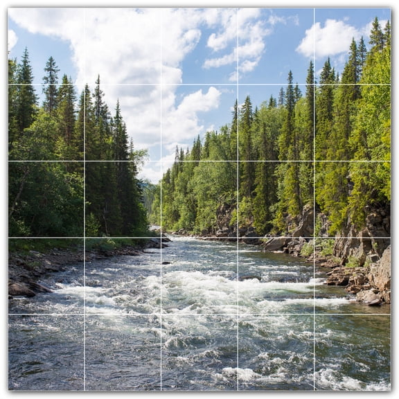 Picture-Tiles.com: River Ceramic Tile Wall Mural WAL500898-55M. 30"W x 30"H using (25) 6" x 6" Ceramic Tiles-Satin Finish