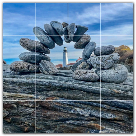 Picture-Tiles.com: Rocks Ceramic Tile Wall Mural WAL500929-44S. 17"W x 17"H using (16) 4.25" x 4.25" Ceramic Tiles-Satin Finish