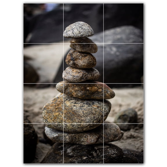 Picture-Tiles.com: Rocks Ceramic Tile Wall Mural WAL500931-34S. 12.75"W x 17"H using (12) 4.25" x 4.25" Ceramic Tiles-Satin Finish