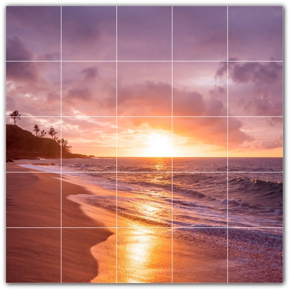 Picture-Tiles.com: Sunset Ceramic Tile Wall Mural WAL500965-55S. 21.25"W x 21.25"H using (25) 4.25" x 4.25" Ceramic Tiles-Satin Finish