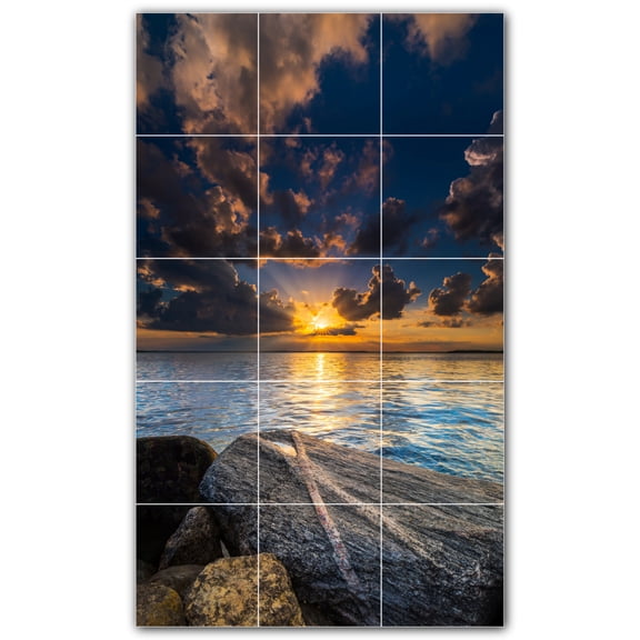 Picture-Tiles.com: Sunset Ceramic Tile Wall Mural WAL500968-35S. 12.75"W x 21.25"H using (15) 4.25" x 4.25" Ceramic Tiles-Satin Finish
