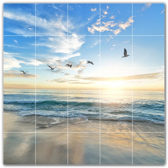 Picture-Tiles.com: Sunset Ceramic Tile Wall Mural WAL500973-55M. 30"W x 30"H using (25) 6" x 6" Ceramic Tiles-Satin Finish